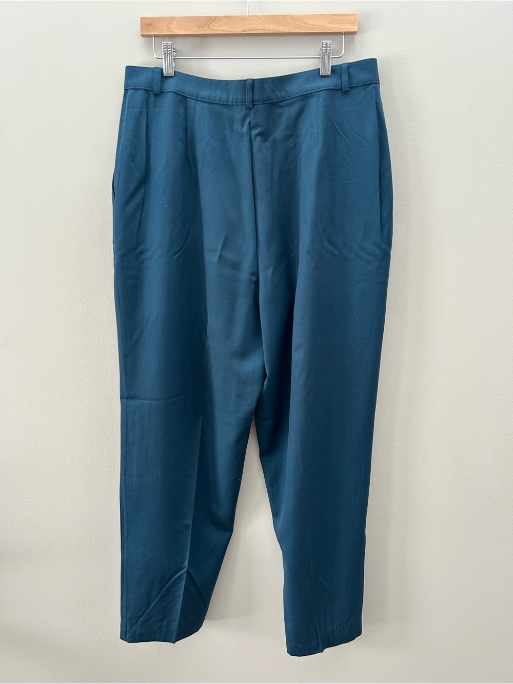 Vintage Union Made Bianca Dark Blue Jade High Waisted Pleated Waist Wool Trouser - Picture 3 of 6